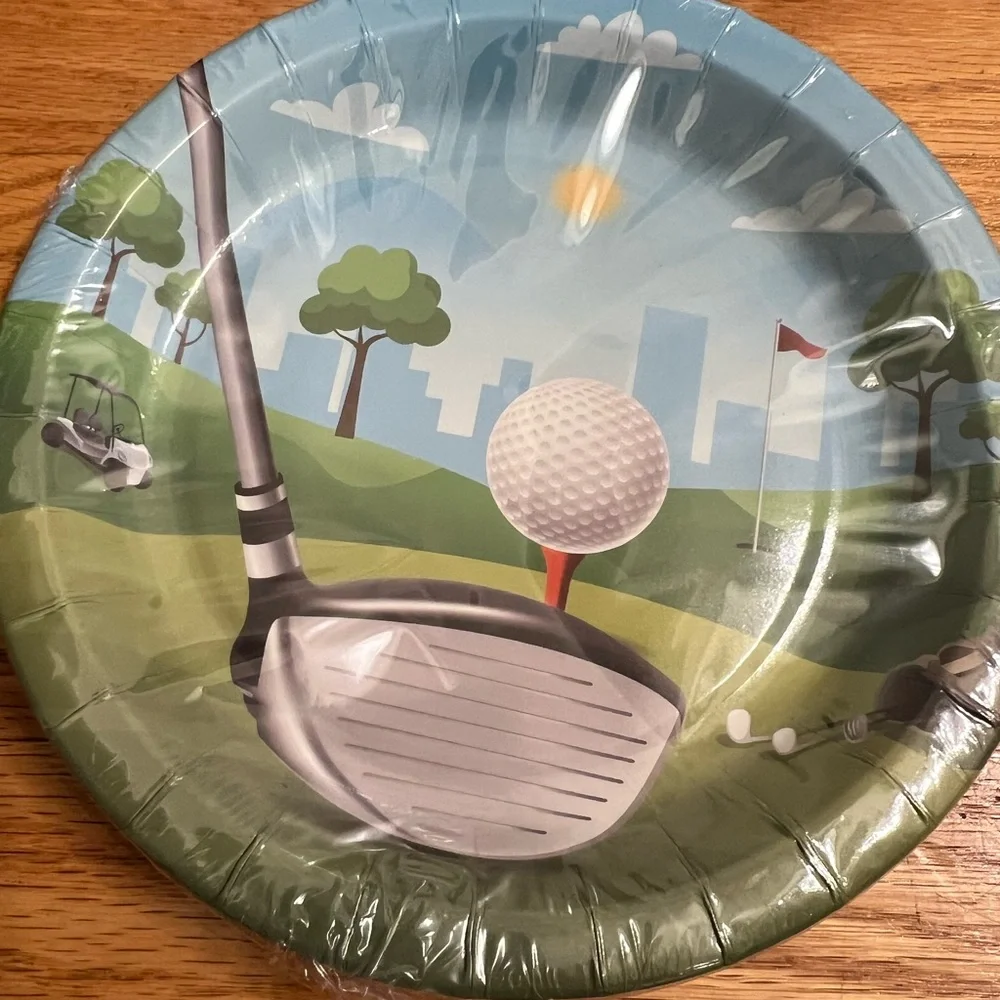 Golf Themed Party Plates - Blue and Green